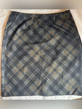 CAbi Gray Plaid Pencil Skirt - Gray with Subtle Mustard Accents
